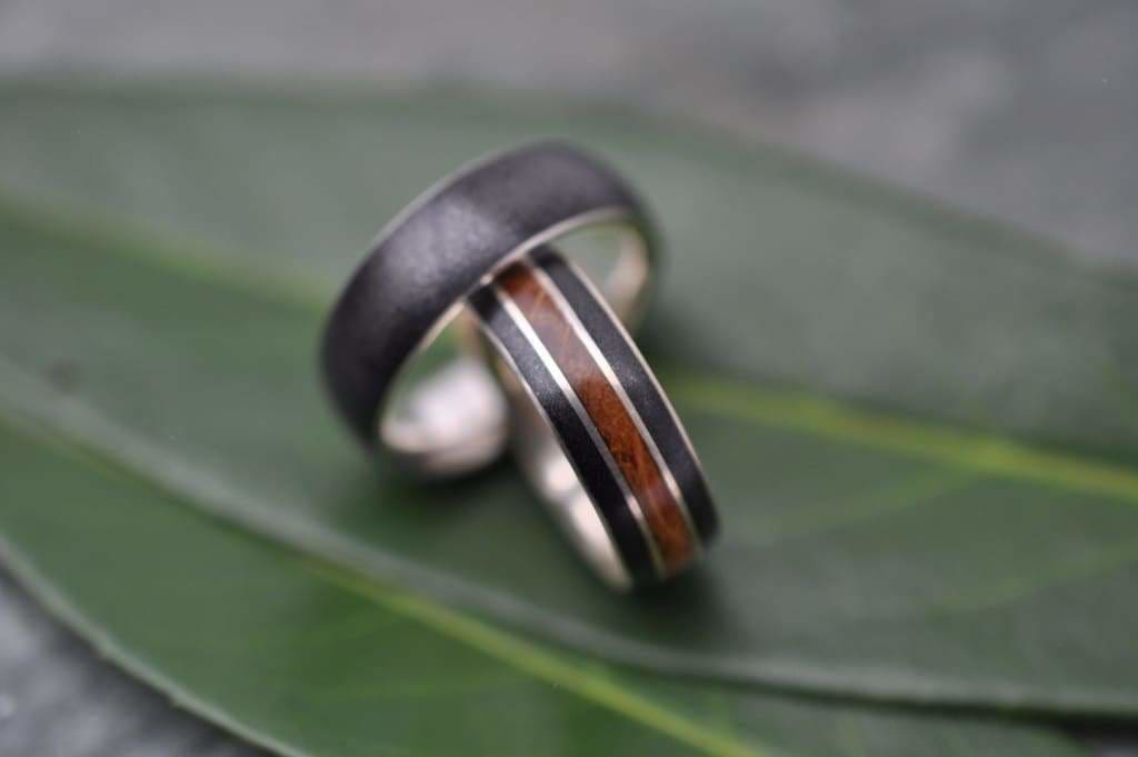 Volcanic Sand, Titanium Ore Comfort Fit Wedding Band with Recycled Sterling Silver - Naturaleza Organic Jewelry & Wood Rings