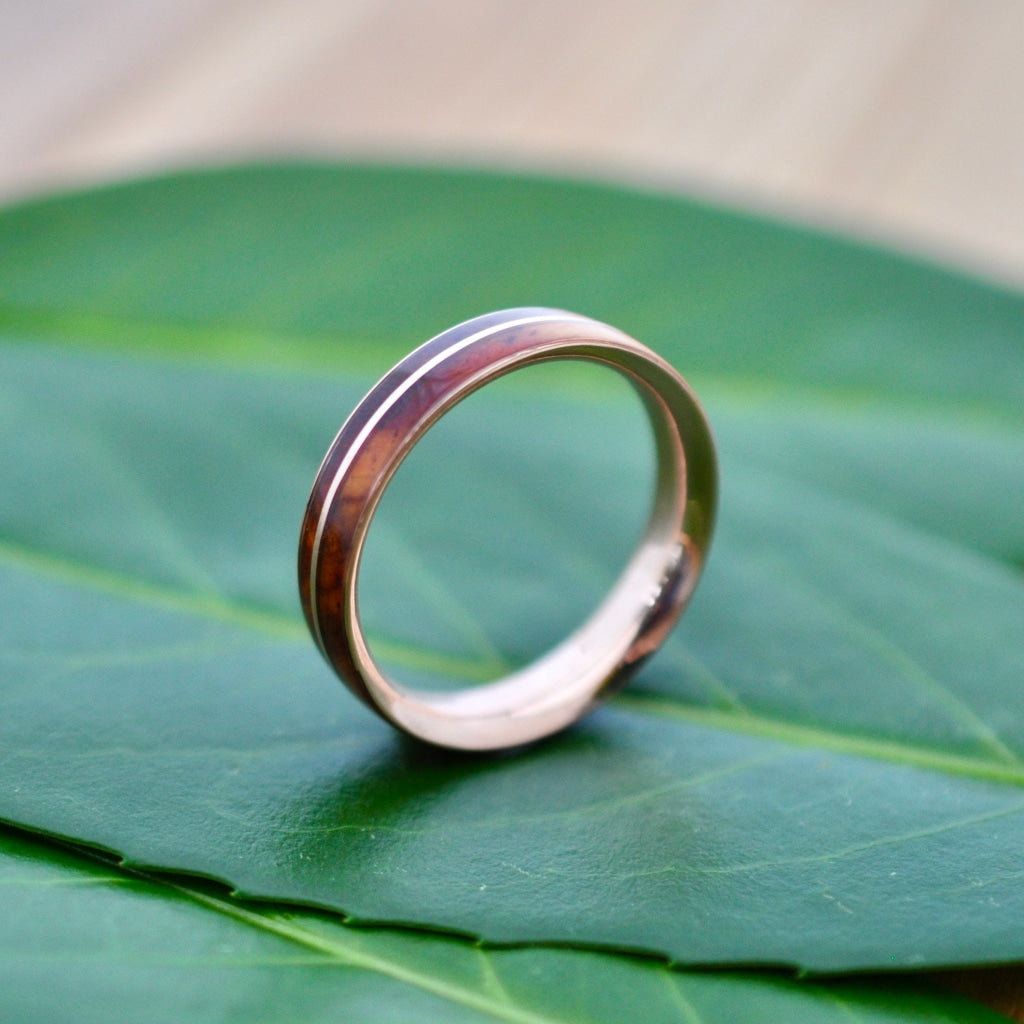 Yellow Gold Wood Wedding Band Asi Ñambaro Wood Ring Cocobolo Recycled Gold Wood Ring Mens Wooden Ring Comfort Fit Wood Ring