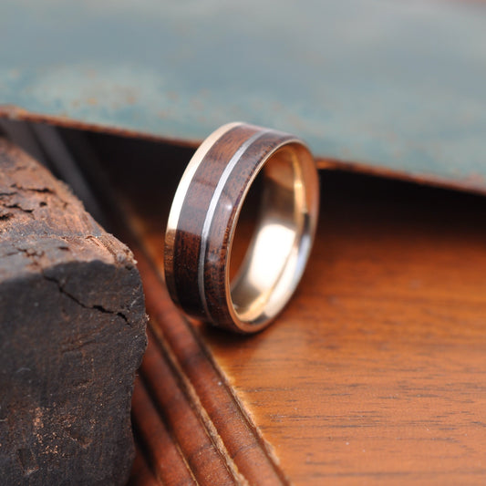custom wedding band with metal from an airplane