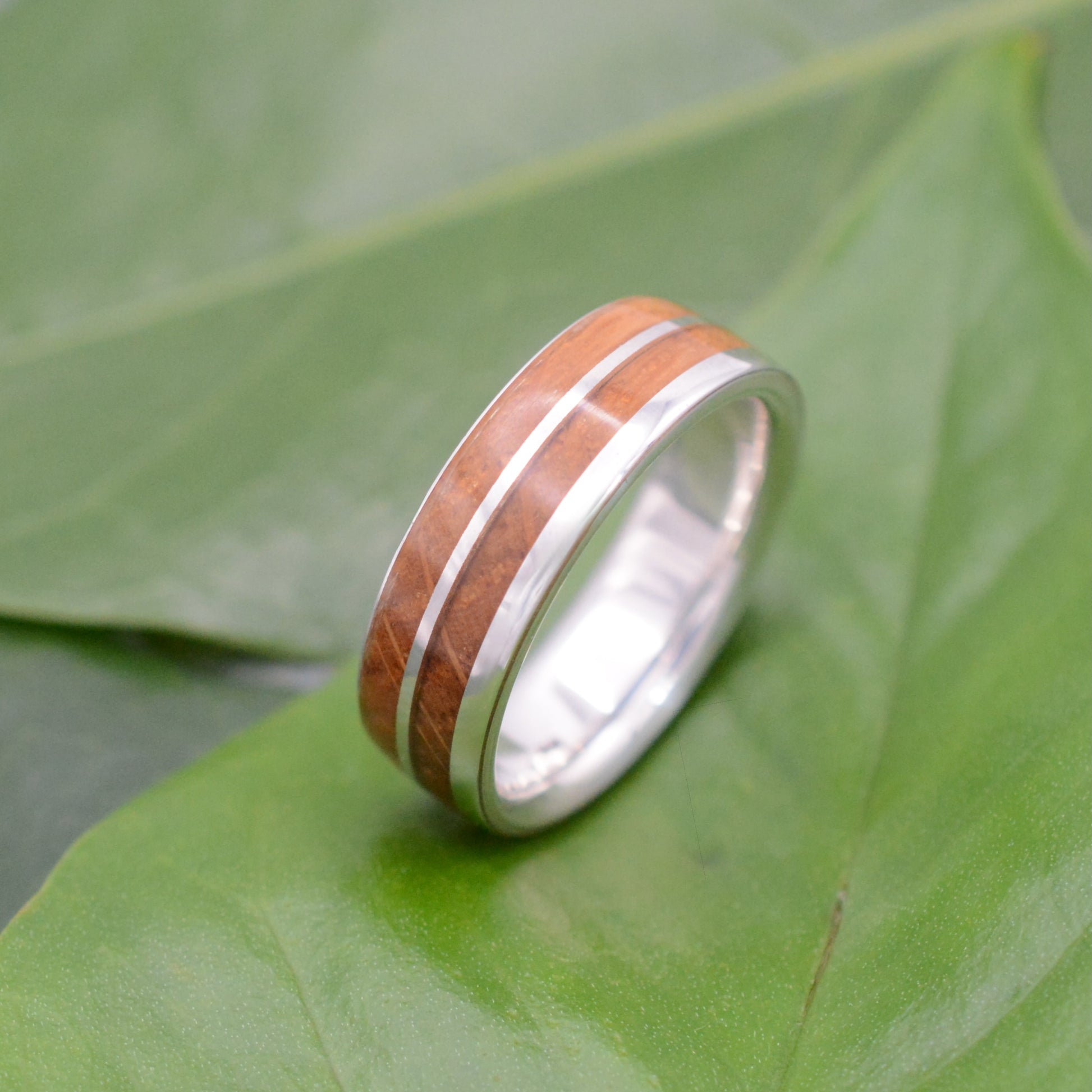 Whiskey Barrel Wood Ring with Recycled Sterling Silver. Mens wedding band handmade with bourbon barrel staves in Louisville, Kentucky