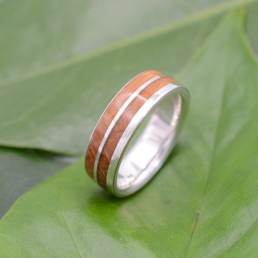 Whiskey Barrel Wood Ring with Recycled Sterling Silver. Mens wedding band handmade with bourbon barrel staves in Louisville, Kentucky