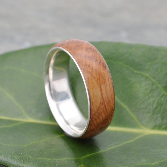 Bourbon barrel rings with recycled sterling silver, Siempre design