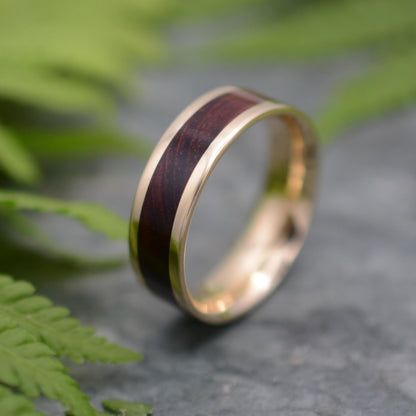 Mens wood ring with recycled 14k yellow gold, guapinol wood handmade in Louisville KY