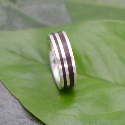 Mens Wood and Silver Wedding Band with Nacascolo Wood