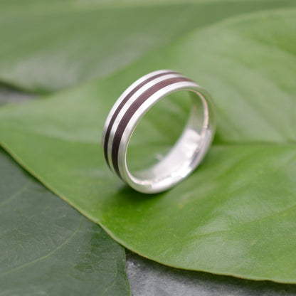 Recycled Sterling Silver Wood Wedding Band with Nacascolo Wood