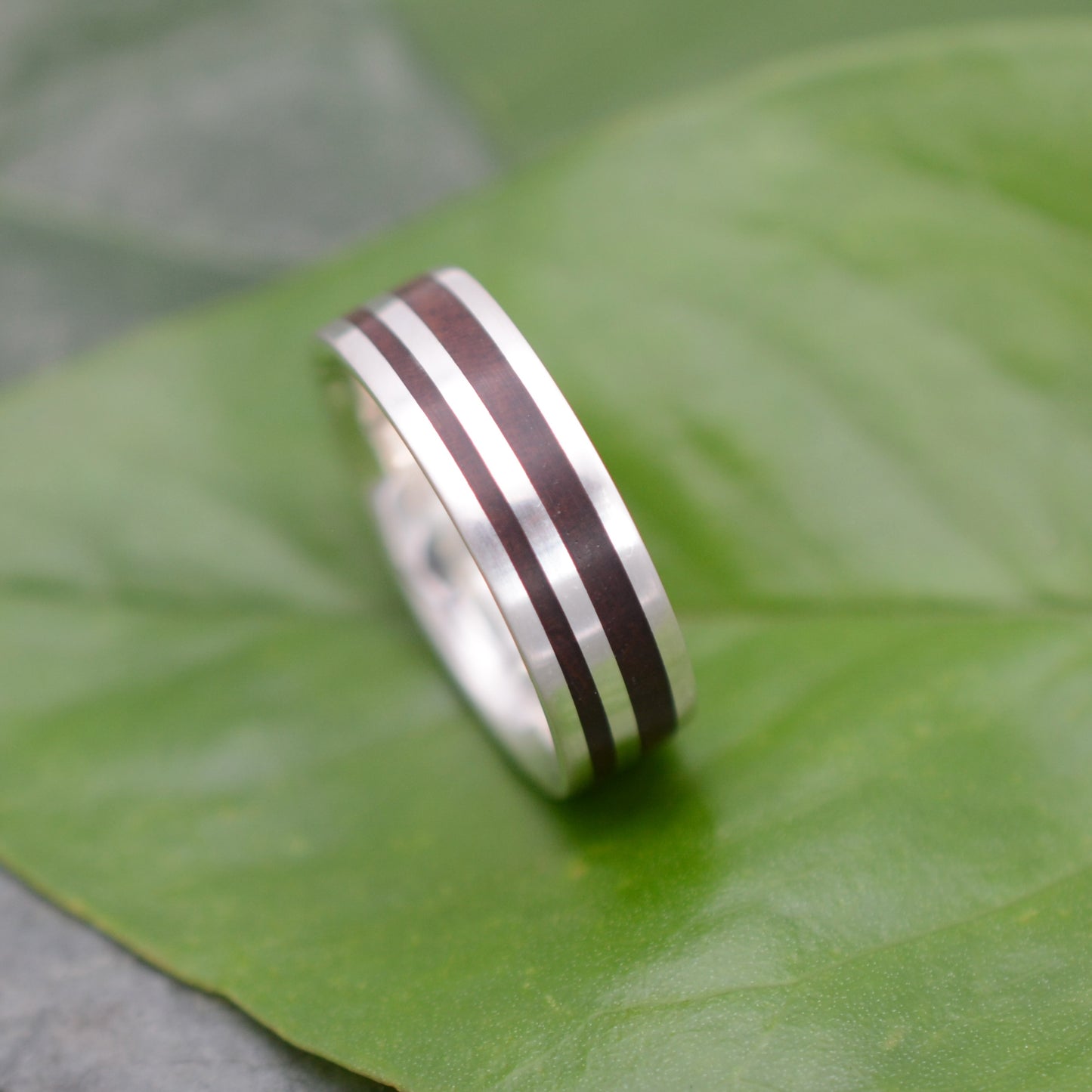 Wood Wedding Band with Recycled Sterling Silver, 7mm width, made in Louisville, Kentucky