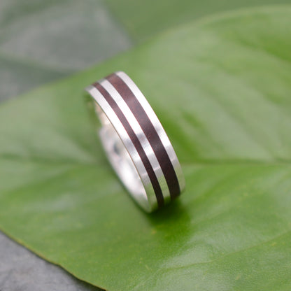 Wood Wedding Band with Recycled Sterling Silver, 7mm width, made in Louisville, Kentucky