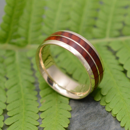 Lados Linea Cocobolo Wood Ring with  14k Yellow Gold - Naturaleza Organic Jewelry