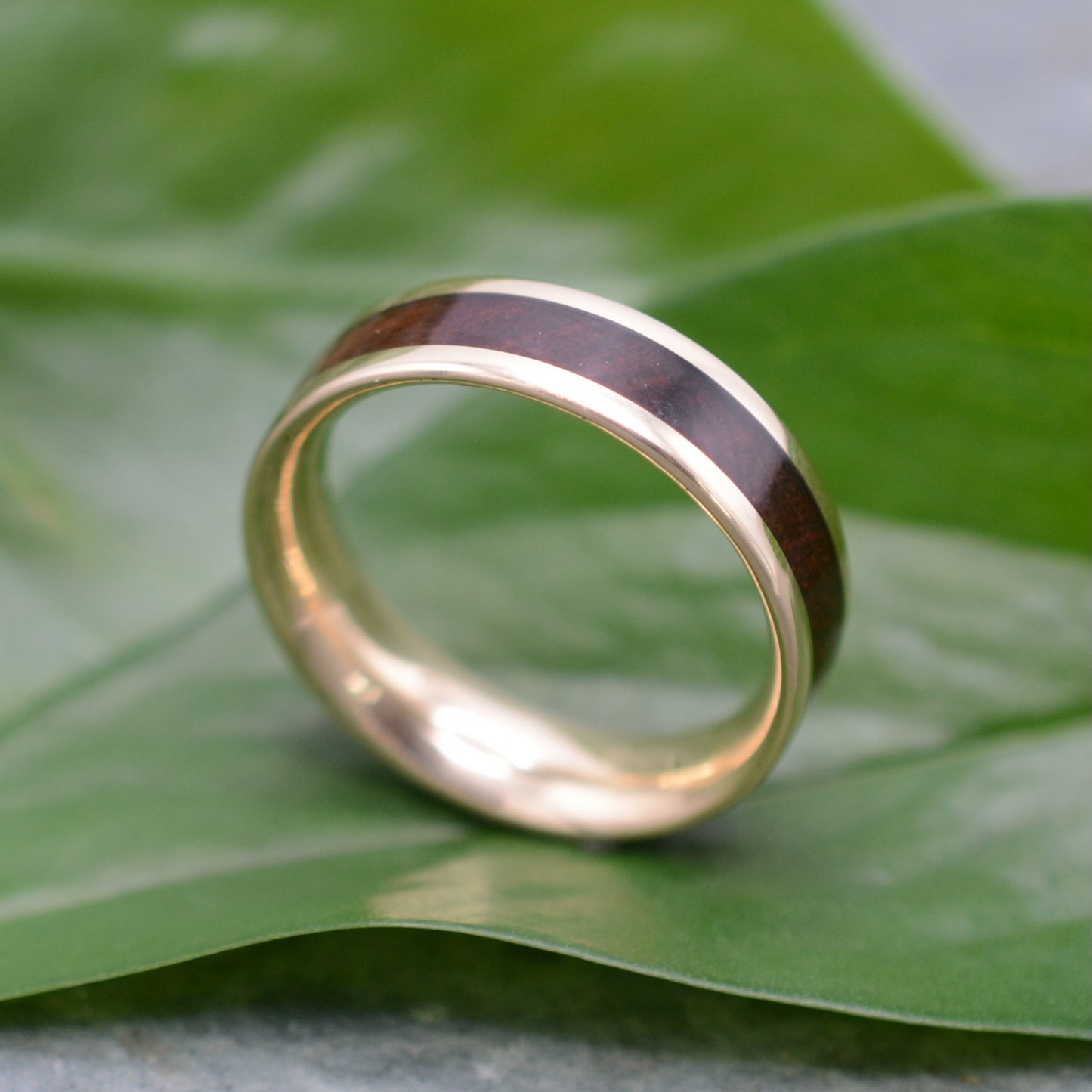 Recycled Gold Wood Wedding Band with nacascolo wood, Lados design