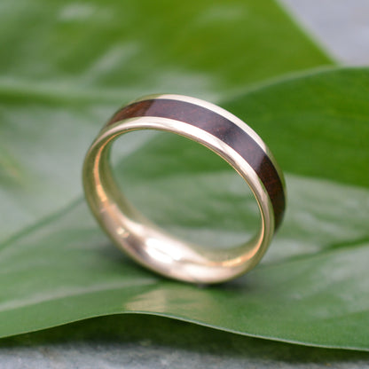 Recycled Gold Wood Wedding Band with nacascolo wood, Lados design