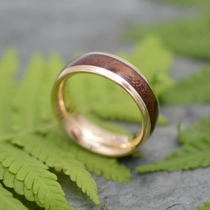 Handmade wood wedding band with 14k recycled gold and Black Walnut Wood, by Naturaleza Organic Jewelry