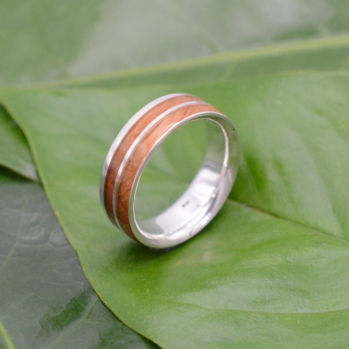 Unique Mens Wedding Band with Bourbon Barrel and Recycled Sterling Silver. Handmade in Louisville, Kentucky