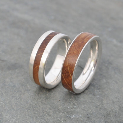 Reclaimed bourbon barrel wood ring with recycled sterling silver, comfort fit