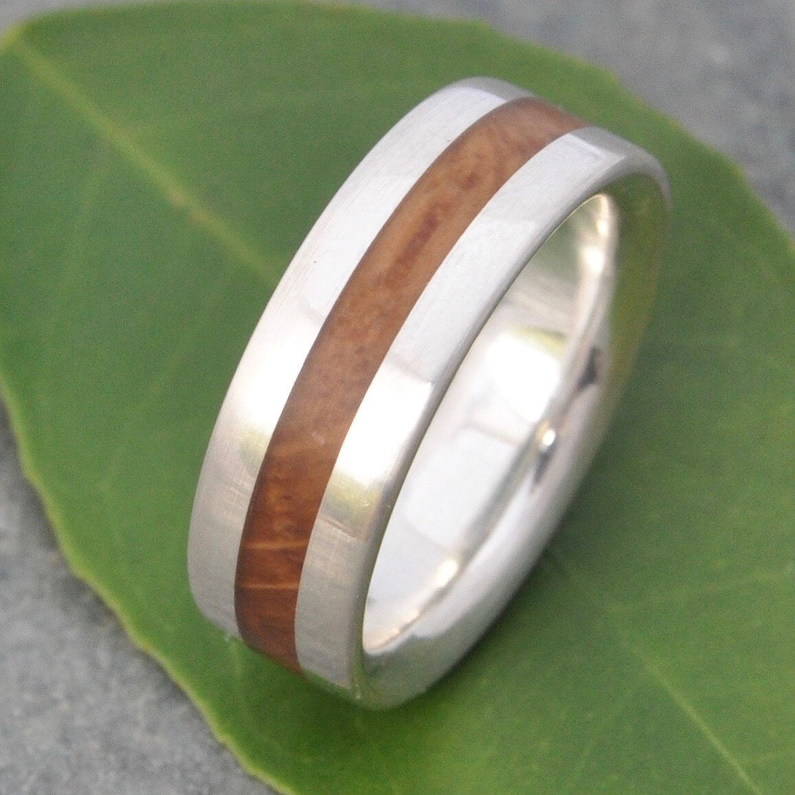 Bourbon barrel wedding band with sterling silver, Centro design