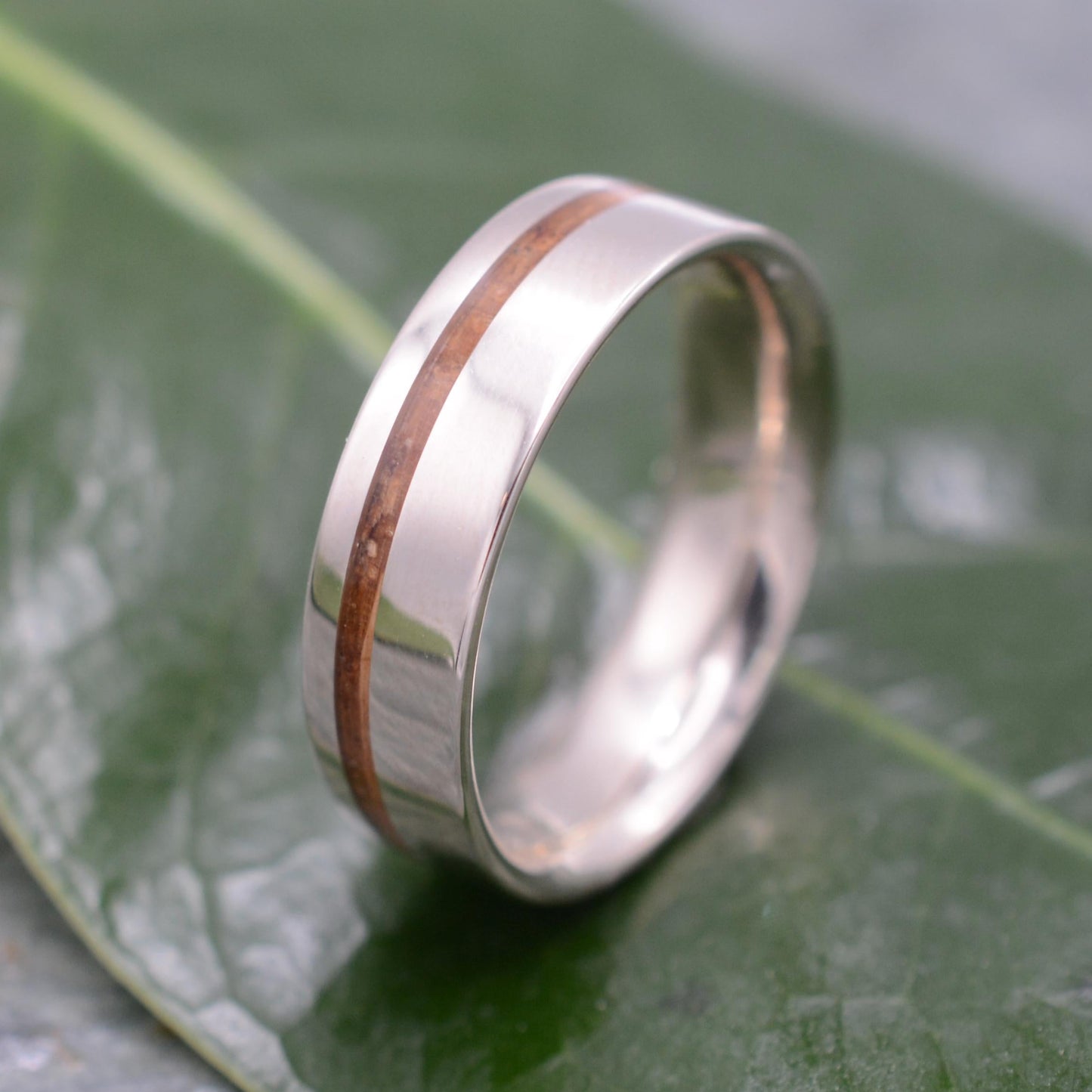 Mens bourbon barrel wedding band with comfort fit, handmade in Louisville KY