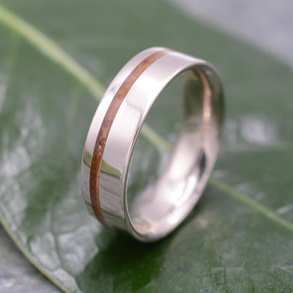 Mens bourbon barrel wedding band with comfort fit, handmade in Louisville KY