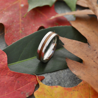 Centro Nacascolo Wood Ring with silver edges, handmade in Louisville KY, custom wood wedding ring, made-to-order.