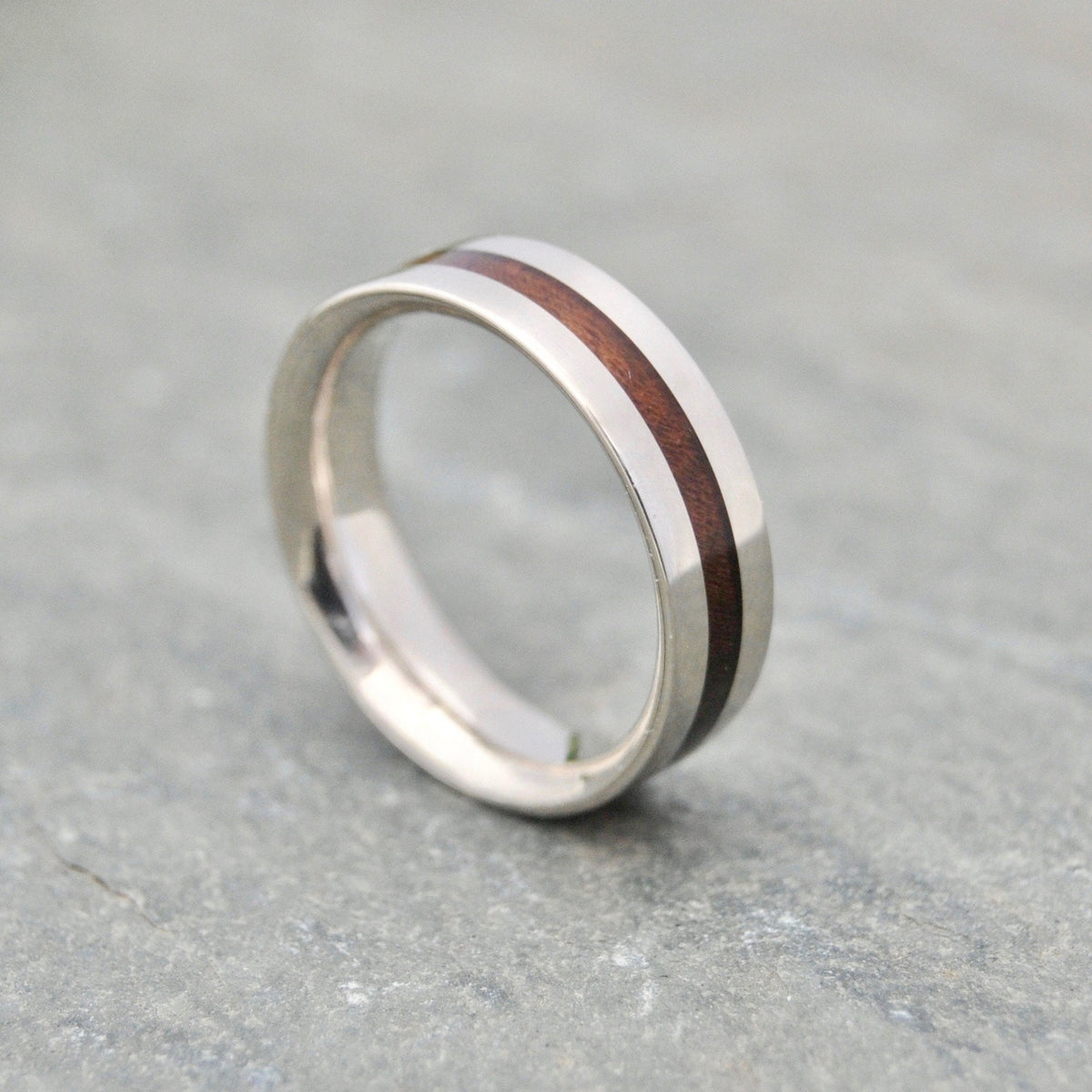Centro Nacascolo Wood Ring featuring nacascolo wood and sterling silver, handmade in Louisville KY, custom wood wedding ring.