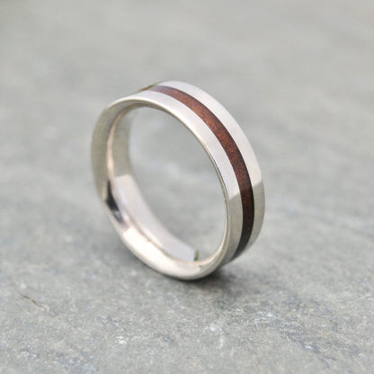 Centro Nacascolo Wood Ring featuring nacascolo wood and sterling silver, handmade in Louisville KY, custom wood wedding ring.