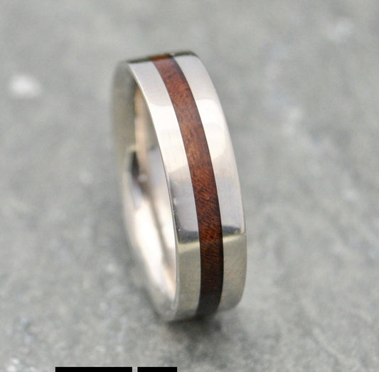 Centro Nacascolo Wood Ring featuring nacascolo wood inlay and sterling silver edges, handmade in Louisville KY.
