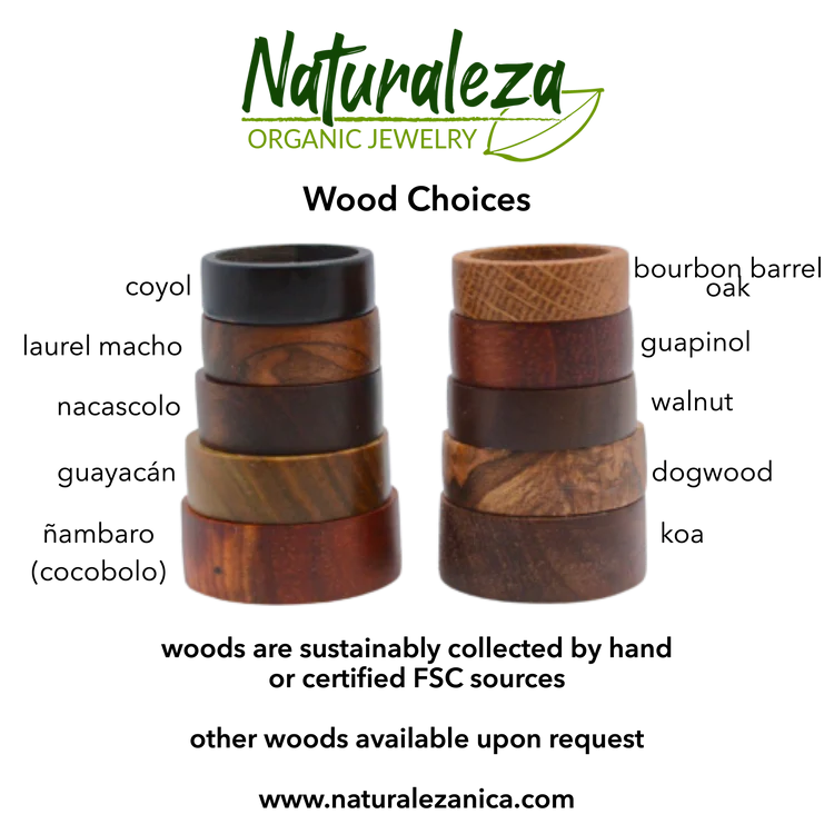 Sustainable wood and silver wedding band with cocobolo and recycled silver