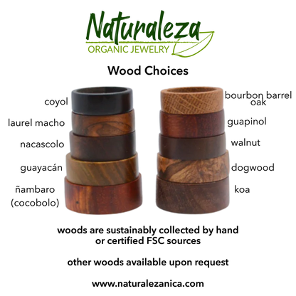 Sustainable wood and silver wedding band with cocobolo and recycled silver