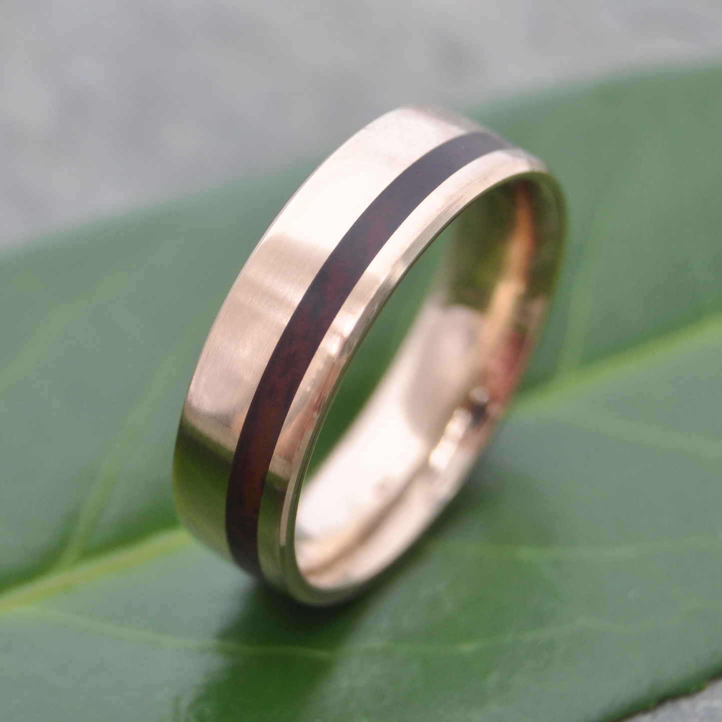 Cocobolo wood ring with 14k recycled yellow gold