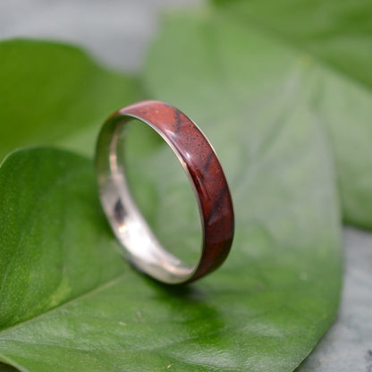 Dark Nambaro cocobolo wood and silver wedding ring, comfort fit band