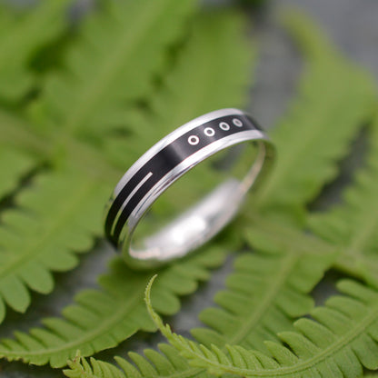 Ethically made Mayan numerology ring with coyol and sterling silver