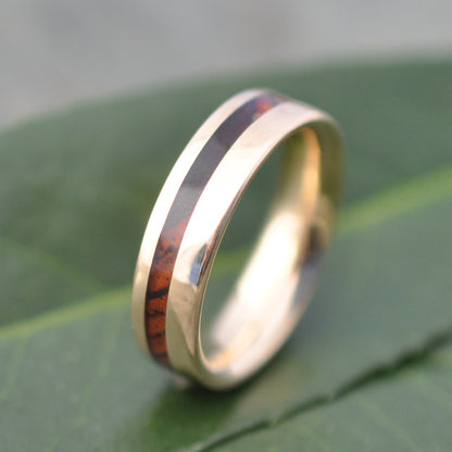 Gold Wood Wedding Band with Cocobolo Wood, Equinox, handmade in Louisville, Kentucky