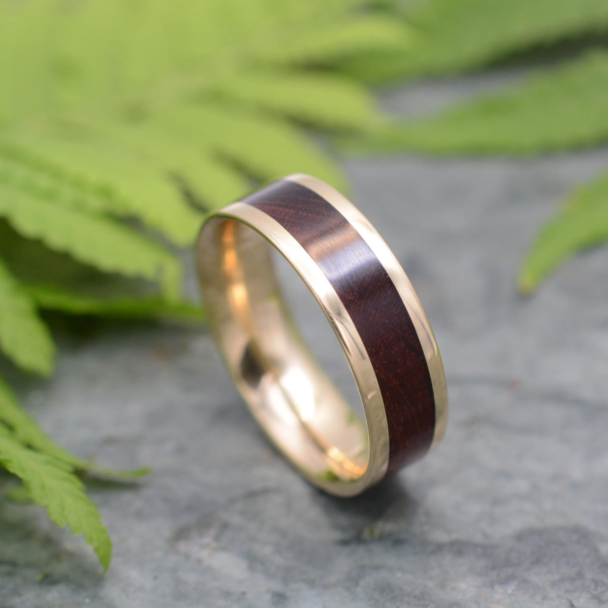 gold and wood wedding band by Naturaleza Organic Jewelry