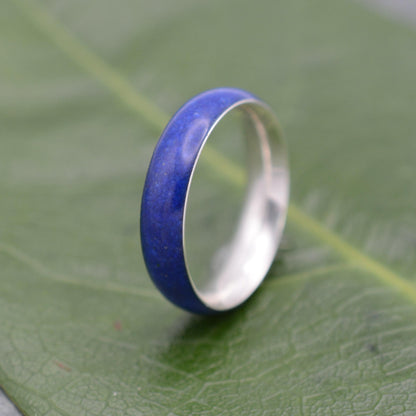Lapis lazuli and white gold ring pair, Siempre design