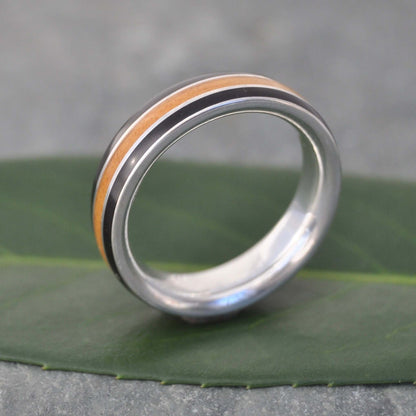 Eco-friendly Juntos design wood ring with recycled sterling silver