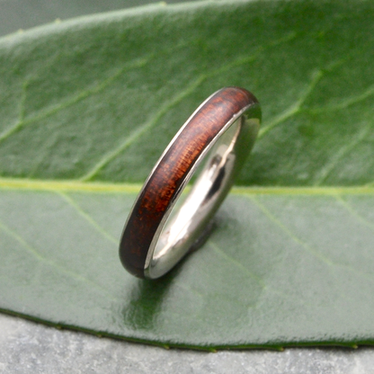 Ethically made koa wood ring with recycled sterling silver, Louisville KY
