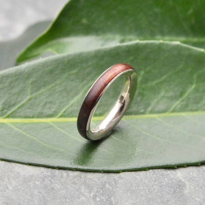 Custom koa wood wedding band with sterling silver, made to order