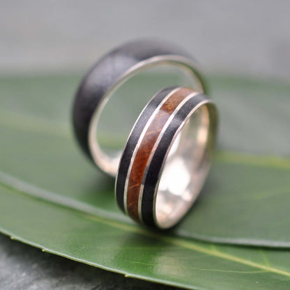 Black titanium sand ring with recycled sterling silver, unique band