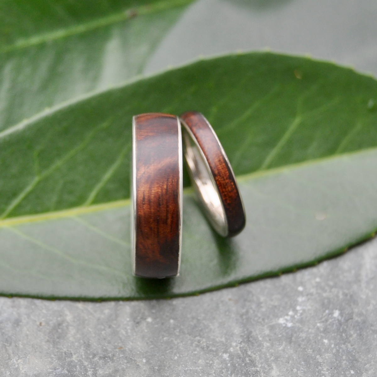 Comfort fit koa and sterling silver ring, Siempre design