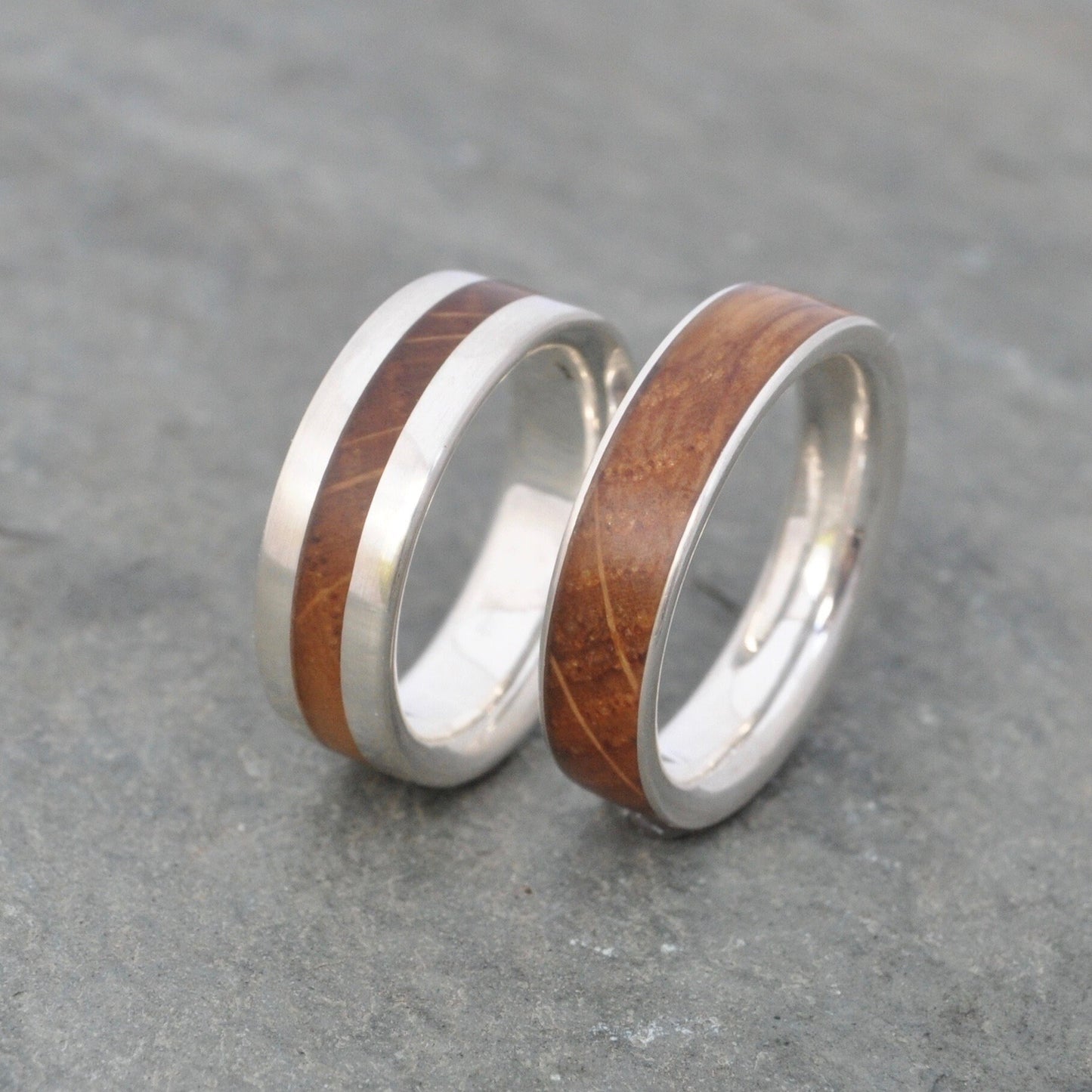 Centro Bourbon Barrel Wood and Sterling Silver Comfort Fit Ring