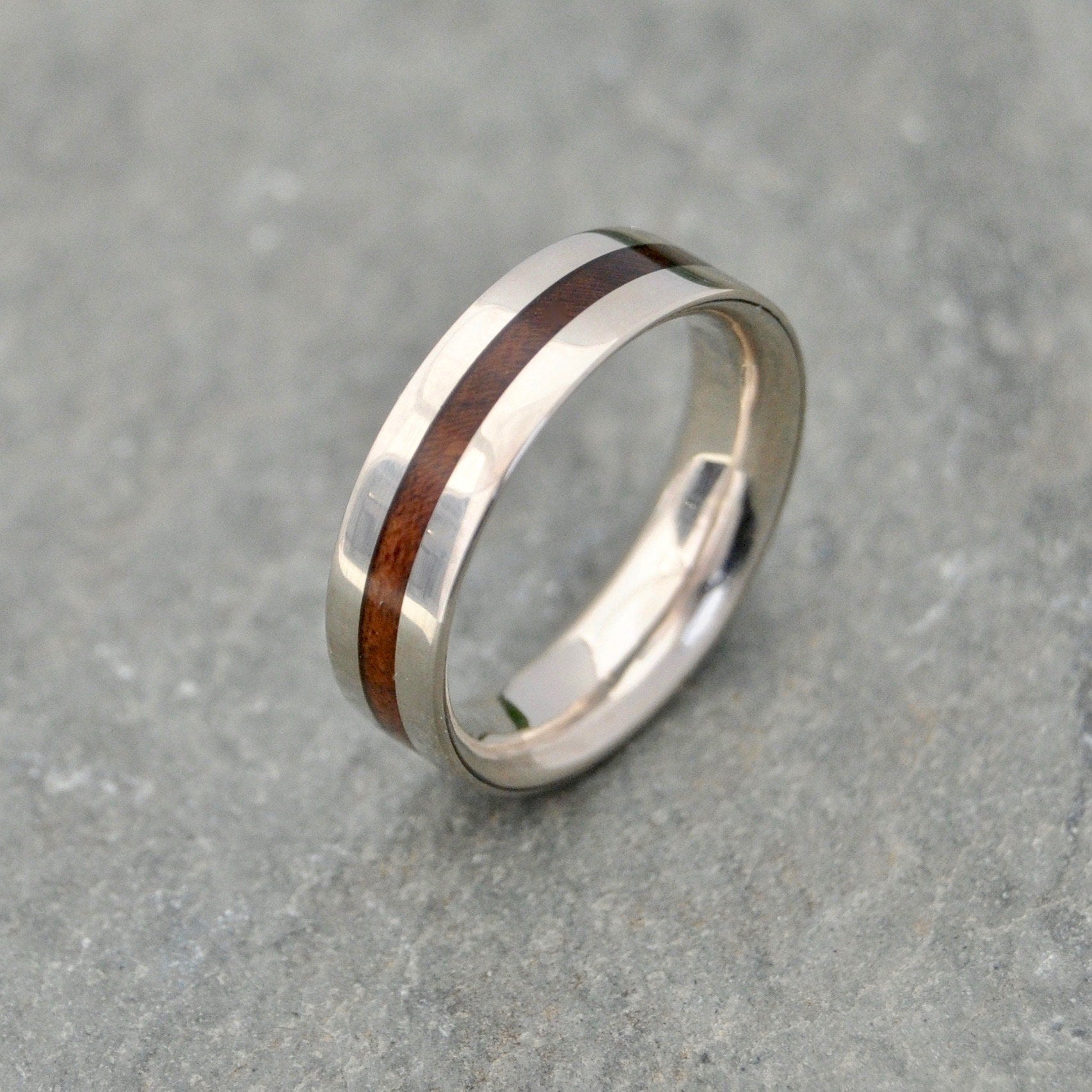 Centro Nacascolo Wood Ring featuring nacascolo wood inlay and sterling silver edges, handmade in Louisville KY.