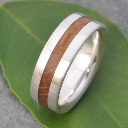 Centro Bourbon Barrel Wood and Sterling Silver Comfort Fit Ring - Naturaleza Organic Jewelry