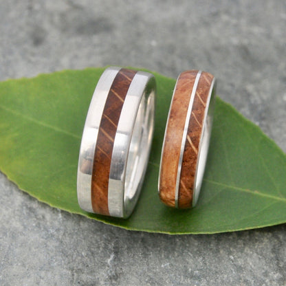 Centro Bourbon Barrel Wood and Sterling Silver Comfort Fit Ring - Naturaleza Organic Jewelry