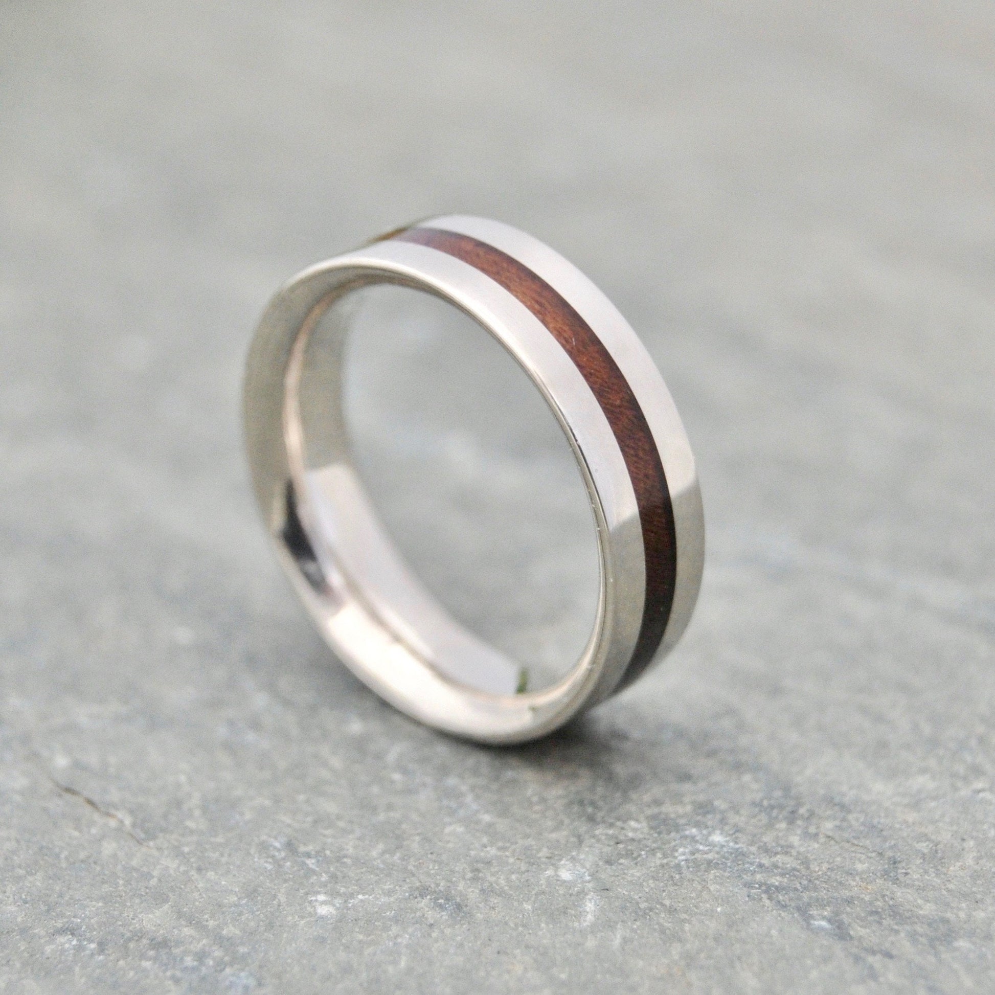 Centro Nacascolo Wood Ring featuring nacascolo wood inlay and sterling silver edges, handmade in Louisville KY.