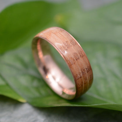 a close up of a ring on a leaf