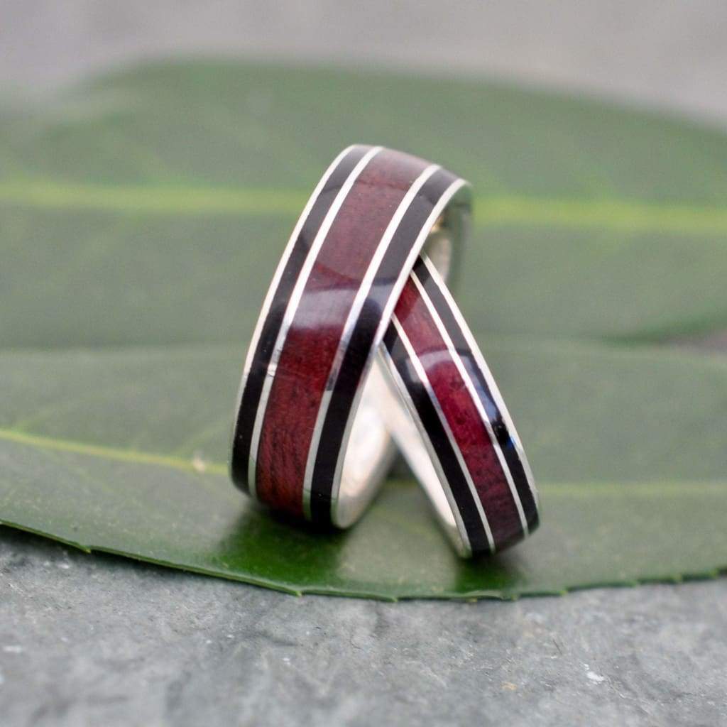 Purpleheart Wood Inlay Ring, Juntos Wood Ring, Black Wood Inlay Ring, Recycled Sterling Silver Wood Ring, Eco-friendly Wooden Wedding Band - Naturaleza Organic Jewelry & Wood Rings