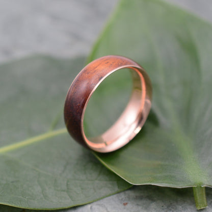 Rose Gold Wood Wedding Band with Koa Wood 