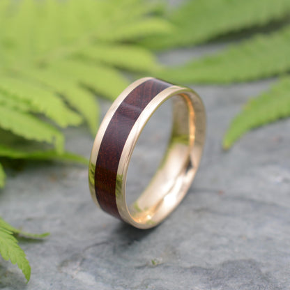 Wood Wedding Band with 14k Recycled Yellow Gold, handmade in Louisville, KY