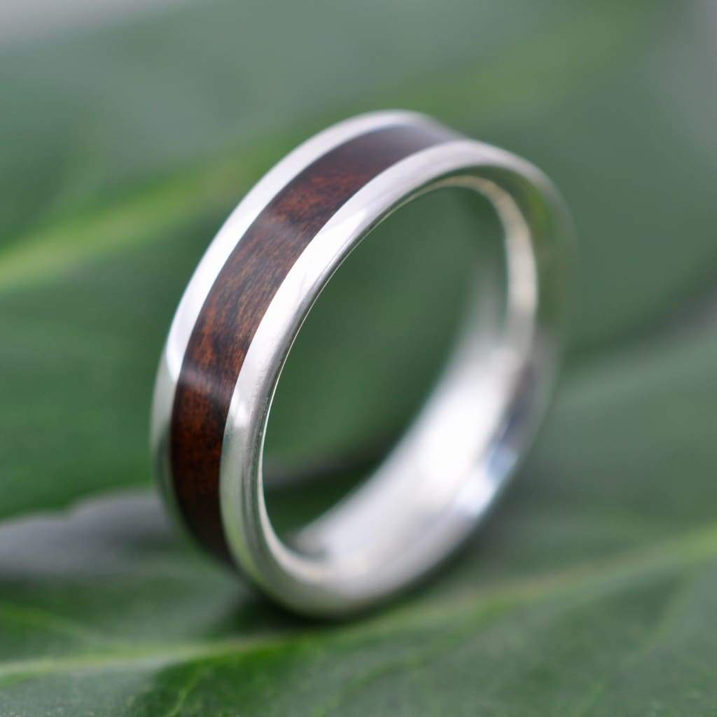 Lados Laurel Macho Wood Sterling Silver Inlay Ring, Silver Wood Inlay Wedding Band, Eco-Friendly Wedding Band, Mens Woman Wood Ring