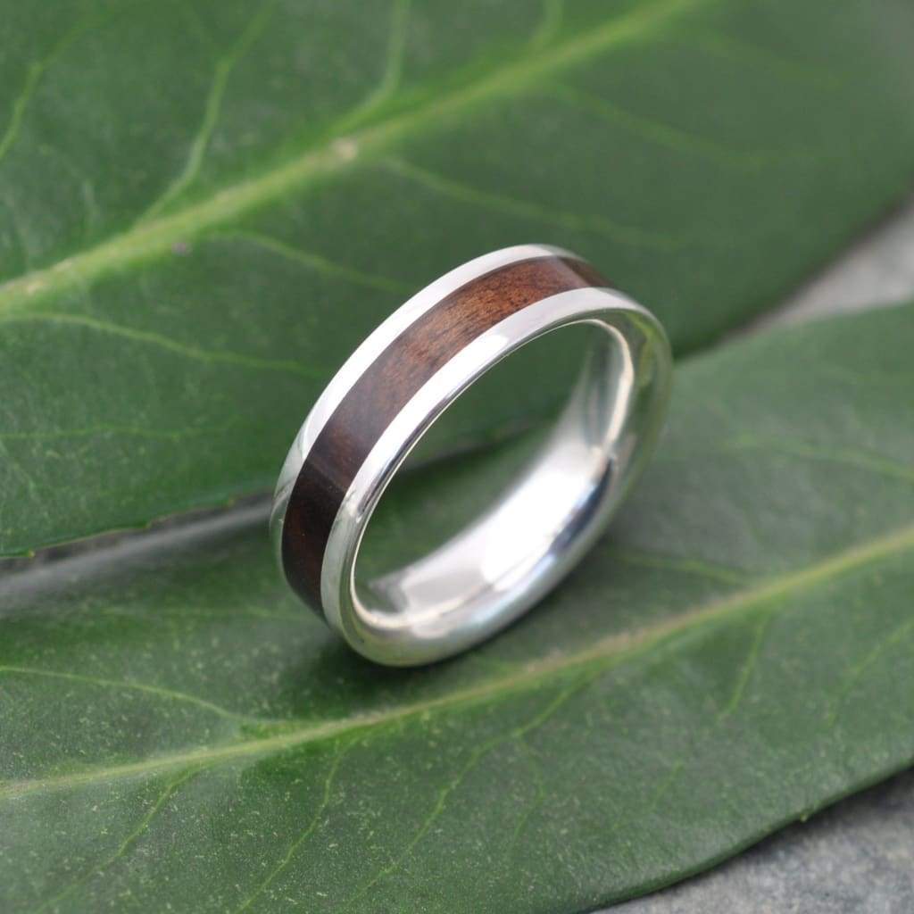 Lados Laurel Macho Wood Sterling Silver Inlay Ring, Silver Wood Inlay Wedding Band, Eco-Friendly Wedding Band, Mens Woman Wood Ring