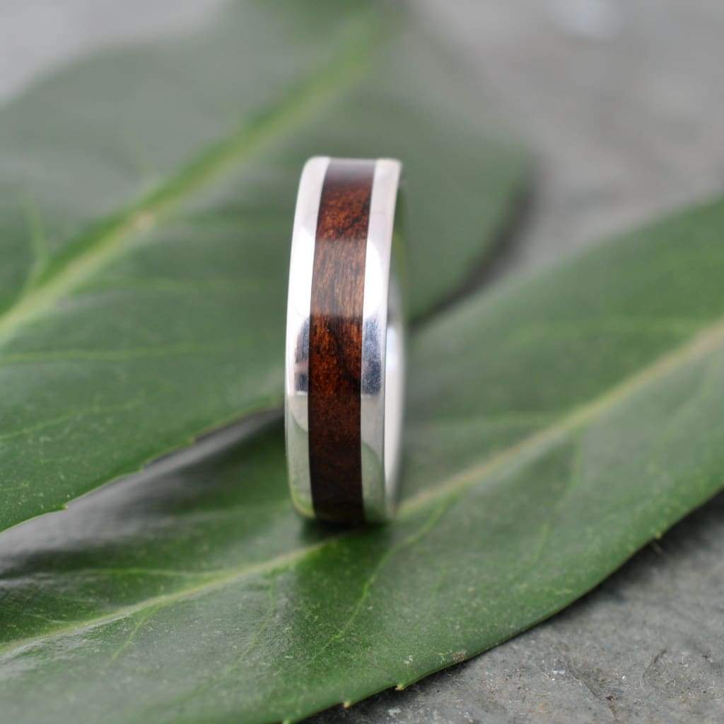 Lados Laurel Macho Wood Sterling Silver Inlay Ring, Silver Wood Inlay Wedding Band, Eco-Friendly Wedding Band, Mens Woman Wood Ring