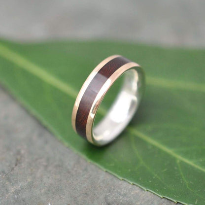 Comfort Fit Yellow Gold and Silver Wood Ring Lados Nacascolo, Eco friendly Gold Wood Wedding Band, 14k Gold Wooden Ring, Recycled Gold Ring
